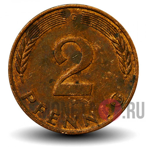2 пфеннига 1980 года - ФРГ - Дуб - G