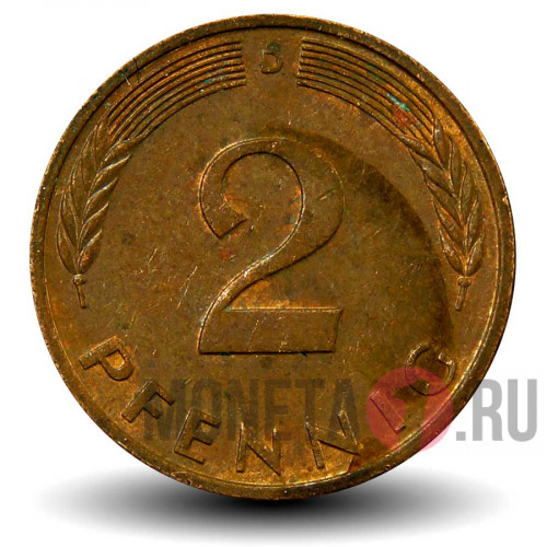 2 пфеннига 1980 года - ФРГ - Дуб - D