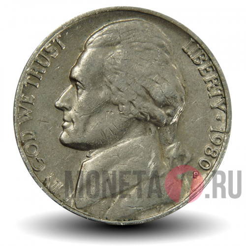 5 центов 1980 года - Усадьба Монтичелло (Monticello) - США - P