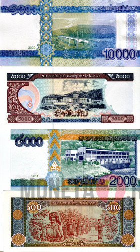 Набор банкнот Лаос 500, 2000, 5000, 10000 кип 2003-2020г 