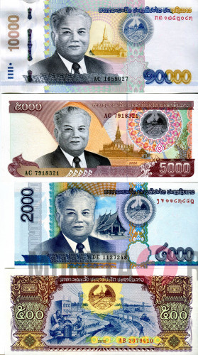 Набор банкнот Лаос 500, 2000, 5000, 10000 кип 2003-2020г 