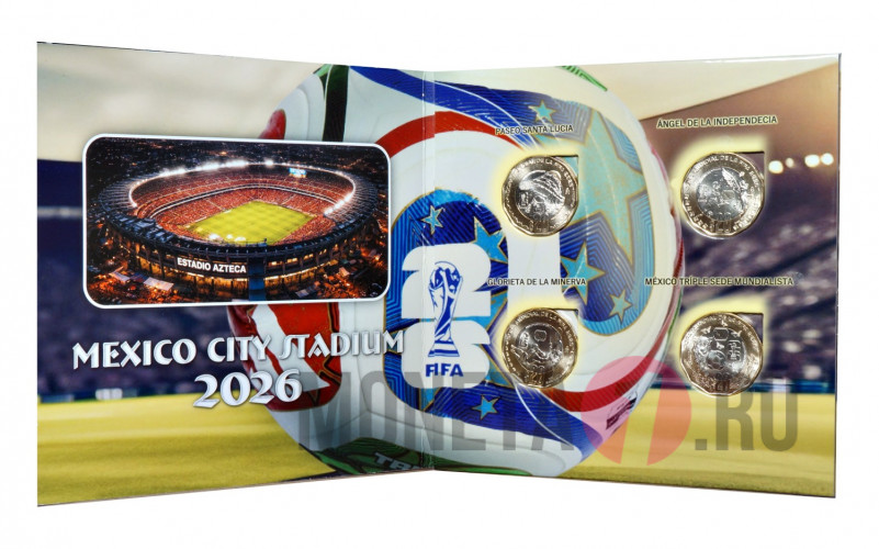 Альбом с 4 монетами 20 песо 2026 года - Мексика - Чемпионат мира по футболу