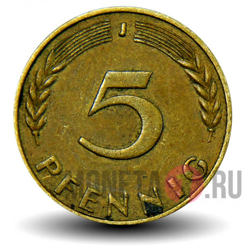 5 пфеннигов 1966 года - ФРГ - Дуб - J