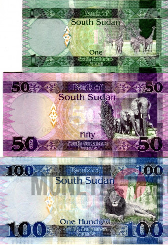 Набор банкнот Южный Судан 1, 50, 100 фунтов 2011-2019г