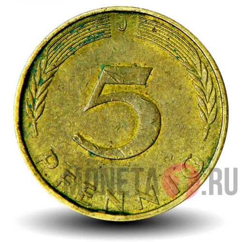 5 пфеннигов 1974 года - ФРГ - Дуб - J