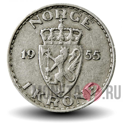 1 крона 1955 года - Норвегия - Хокон VII