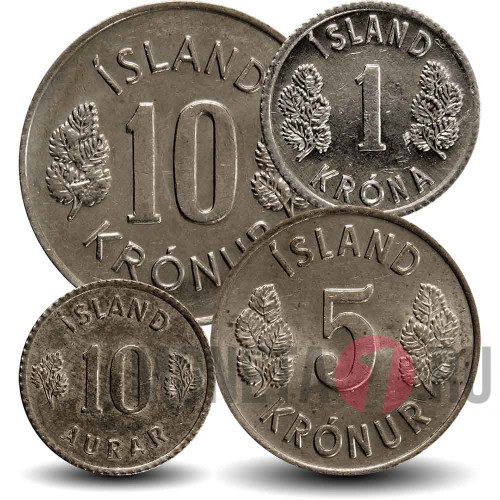 Набор монет Исландии 1967-1980 гг - 4 монеты