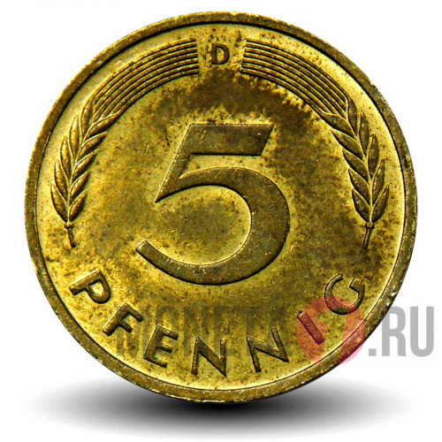 5 пфеннигов 1976 года - ФРГ - Дуб - D