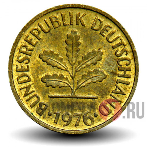 5 пфеннигов 1976 года - ФРГ - Дуб - D