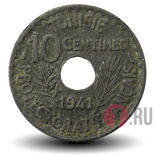 10 сантимов 1941 года - Тунис - Ахмед II
