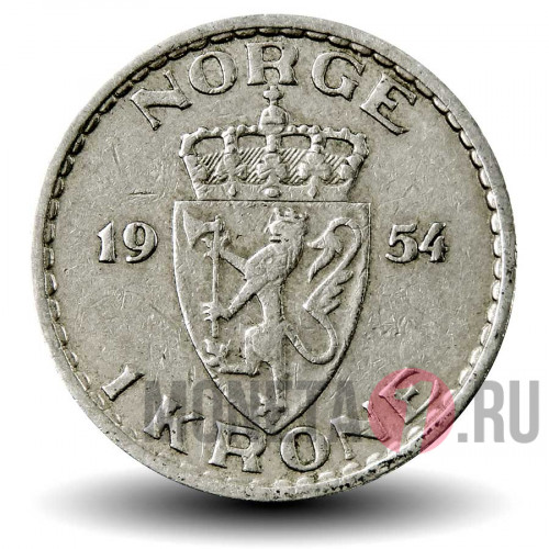 1 крона 1954 года - Норвегия - Хокон VII