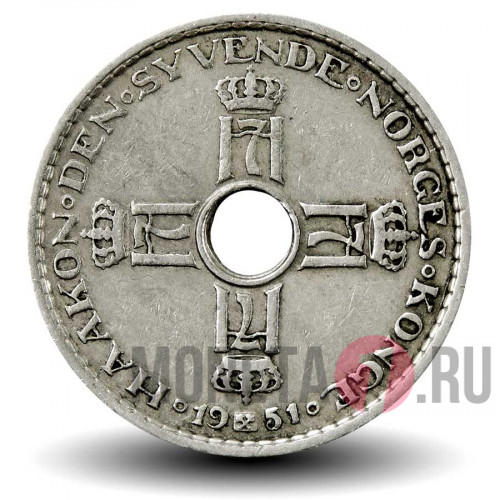 1 крона 1951 года - Норвегия - Хокон VII (KM# 385)