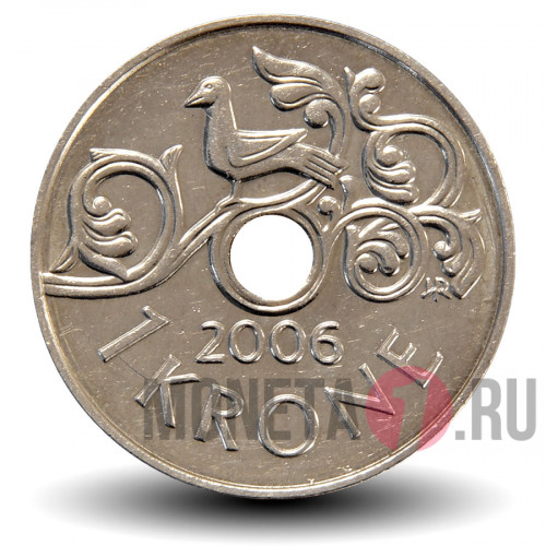 1 крона 2006 года - Норвегия - Стилизованная птица