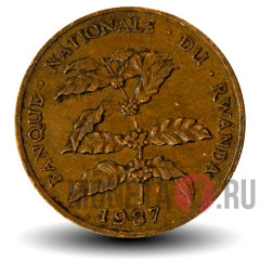 5 франков 1987 года - Руанда - Веточка кофейного дерева