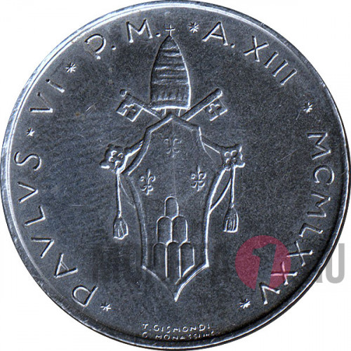 100 Лир - 1975 год Ватикан Paul VI - XIII - MCMLXXV