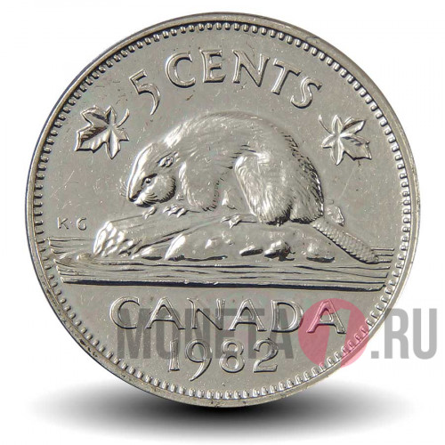 5 центов 1982 года - Канада - Бобр